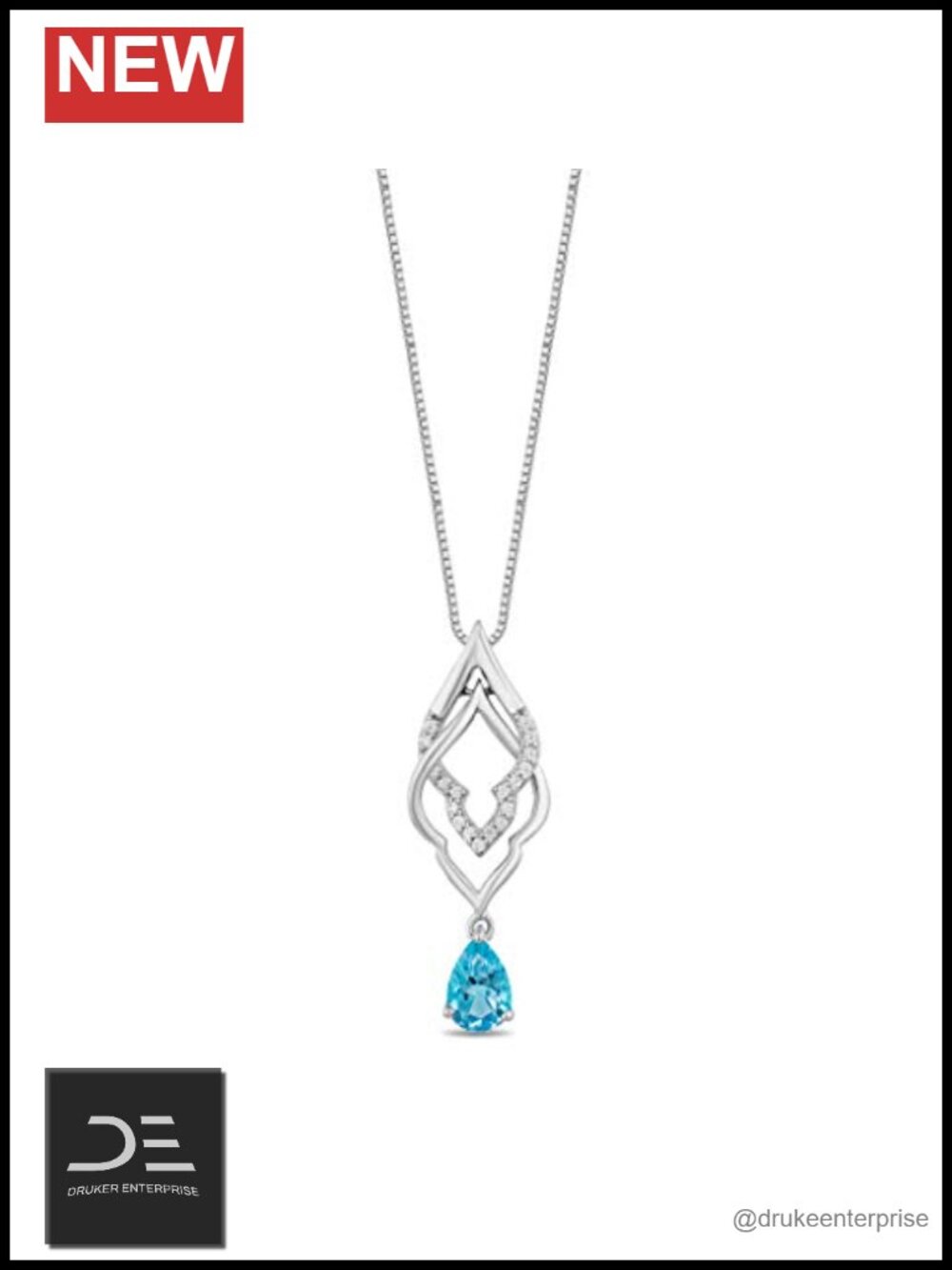 Sterling Silver Swiss Blue Topaz Lotus Pendant Necklace 18" Chain